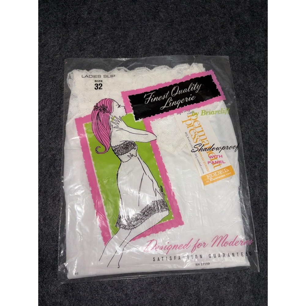 Vintage NOS Briarcliff Womens 32 White Shadowproof Panel half Slip Dress Short